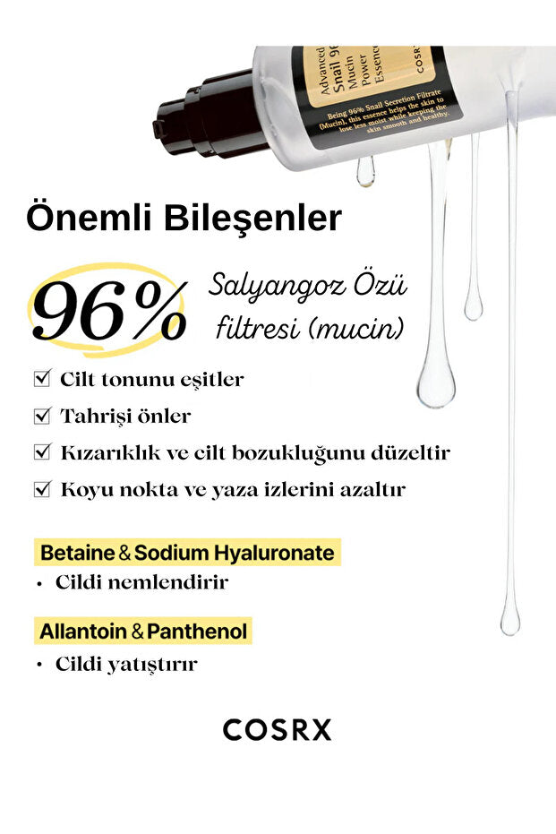 COSRX Advanced Snail 96 Mucin Power Essence 100 ml – Salyangoz Özlü Nemlendirici Esans