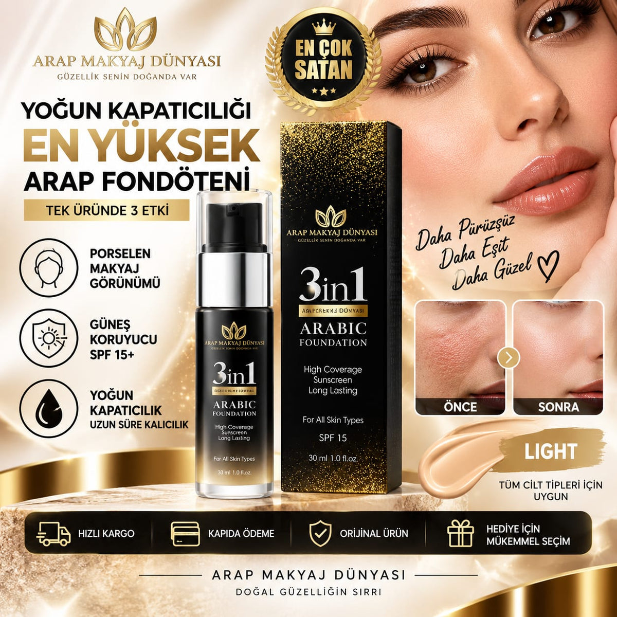 Arap Makyaj Dünyası Yoğun Kapatıcı Fondöten Light – Pürüzsüz ve Eşit Görünümlü Ten Makyajı