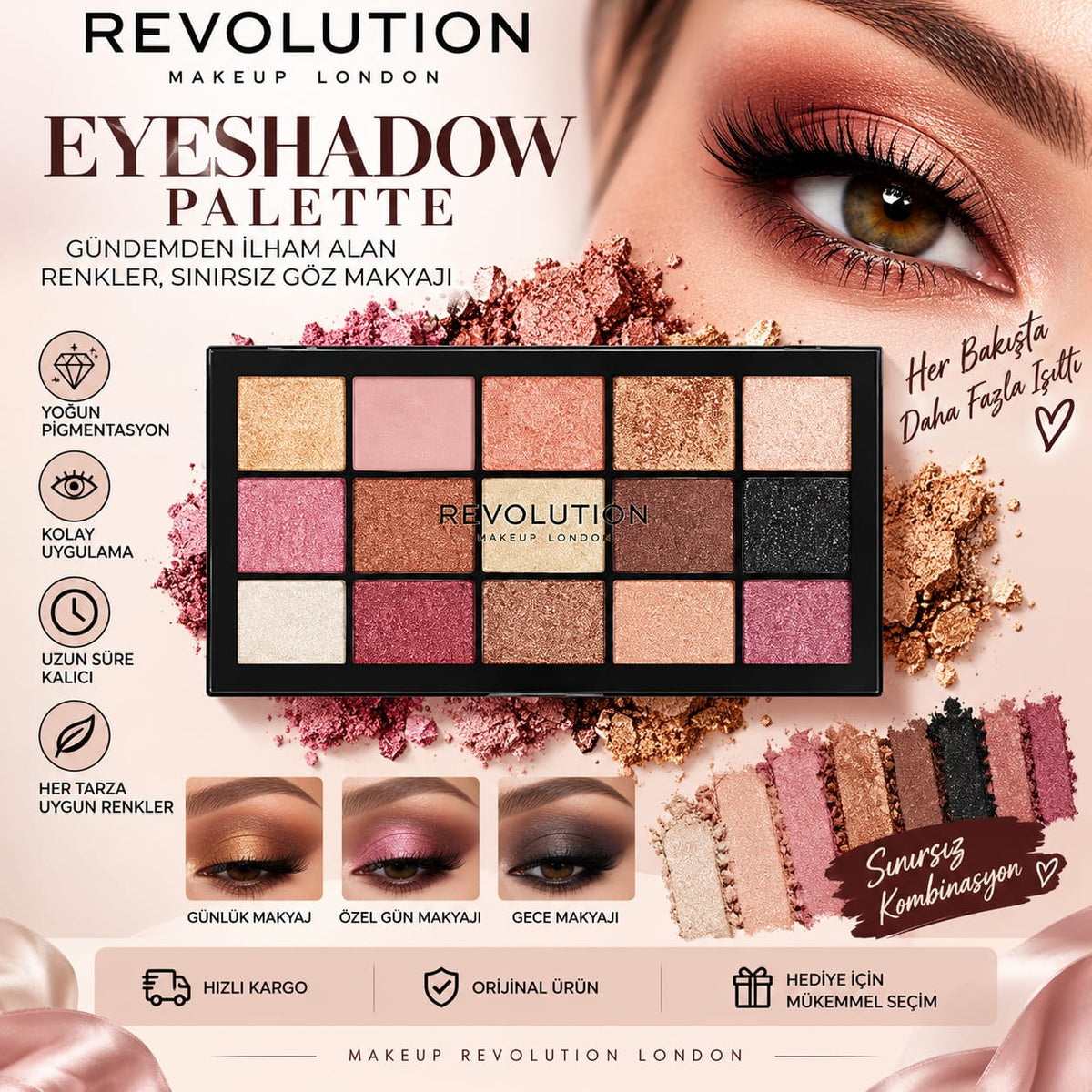 **Revolution Reloaded Palette Affection 15’li Far Paleti – Yoğun Pigmentli, Çok Renkli Göz Makyaj Paleti**